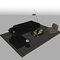 Modern Dark Sofa and Coffee Table Set with Round Table and Accent Chair 3d model