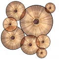 Natural Wooden Circular Wall Decor with Various Sizes and Textured Design Elements 3d model