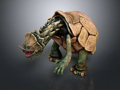 Intricate Dragon Turtle Sculpture With Detailed Shell Dragon Head And Green Brown Claws 3d model