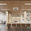 Artistic Library Interior Design With Bookshelves Chairs And Wooden Ceiling