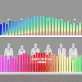 Music Festival Launch Device with Colorful Column Structures and Silhouette Figures