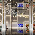 Luxury Modern Hotel Lobby Interior Design With Artistic Hanging Lights And Polished Marble Decorations