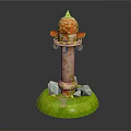 European Architecture Tower Featuring Dome Stone Structure Base Stone Decorations and Green Circular Platform 3d model