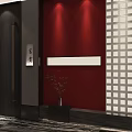 Modern Luxury Hotel Corridor Design With Glass Brick Wall Red Gradient Sofa And Pendant Light