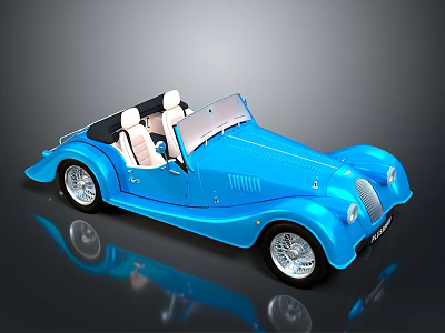 Blue Vintage Convertible Car Featuring Open Top And White Seats Design 3d model