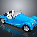Blue Vintage Convertible Car Featuring Open Top And White Seats Design