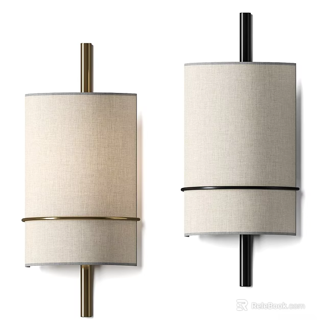 Modern Minimalist Wall Sconces With Beige Fabric Shades And Metal Accent Frames 3d model 