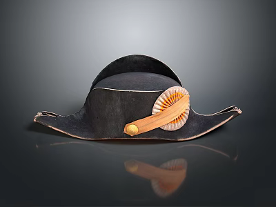 Black Fashionable Hat With Orange Decorative Ribbon And Gold Button For Daily Use 3d model