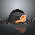 Black Fashionable Hat With Orange Decorative Ribbon And Gold Button For Daily Use