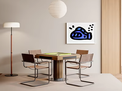 Cozy Modern Hotel Mahjong Room Interior With Wooden Table Comfortable Chairs And Pendant Lamp 3d model