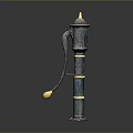 Classical Black And Yellow Fire Hydrant With Decorative Top And Ornamental Base