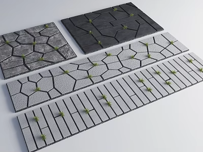 Gray Black Stepping Stones With Cracked Striped Patterns And Grass In Gaps For Gardens 3d model