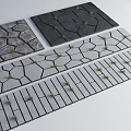 Gray Black Stepping Stones With Cracked Striped Patterns And Grass In Gaps For Gardens