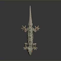 Gecko Reptile With Orange Eyes And Green Gray Scales On Dark Background