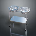 Stainless Steel Double Bowl Pet Feeding Cart With Lower Shelf And Rolling Wheels