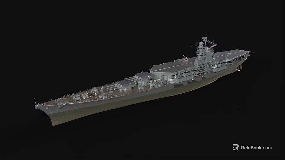 Detailed 3D Model Of Gray Aircraft Carrier Warship Featuring Large Deck And Island Structure 3d model 