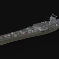 Detailed 3D Model Of Gray Aircraft Carrier Warship Featuring Large Deck And Island Structure
