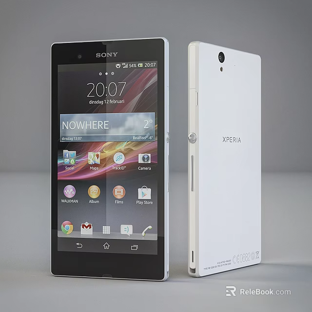 Sony Xperia Smartphone Front Display With Time App Icons And Back View Camera Design 3d model 