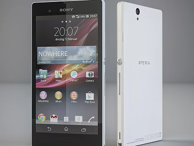 Sony Xperia Smartphone Front Display With Time App Icons And Back View Camera Design 3d model
