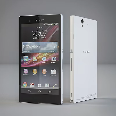 Sony Xperia Smartphone Front Display With Time App Icons And Back View Camera Design 3d model