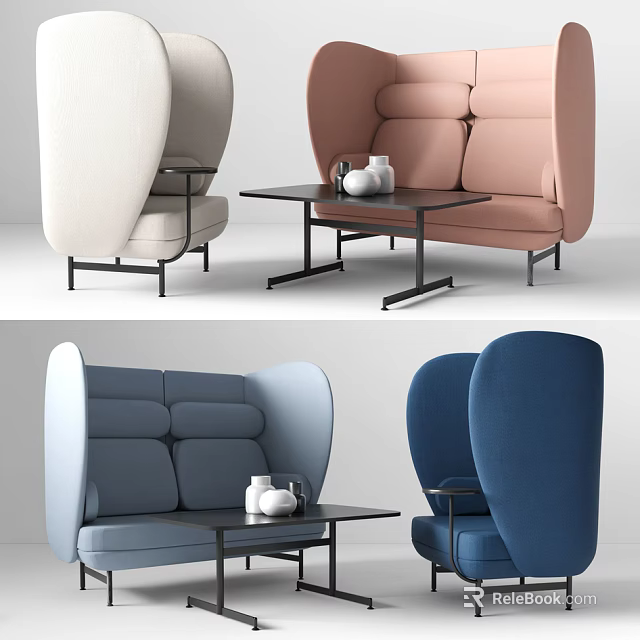 Modern Design Sofa and Coffee Table Set in Various Colors with Decorative Accents 3d model