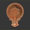 Traditional Terracotta Household Container With Carved Floral Patterns Curved Handle And Central Hole