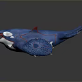 Blue Shark Themed Toy Figure With Pink Accents And Tentacle Like Appendages