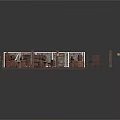 Cartoon Interior Scene With Various Furniture Tables Chairs Cabinets Columns And Gray Floor