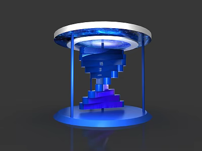 Modern Blue Illuminated Display Structure With Circular Base And Staircase Design 3d model