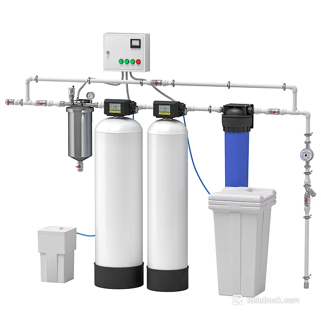Water Treatment System With Cylindrical Tanks Filters Control Panel And Pipes 3d model 