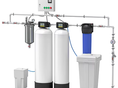 Water Treatment System With Cylindrical Tanks Filters Control Panel And Pipes 3d model