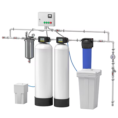Water Treatment System With Cylindrical Tanks Filters Control Panel And Pipes 3d model