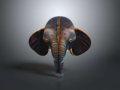 Vibrant Colorful Elephant Head Sculpture Featuring Detailed Tusks And Ears Design 3d model