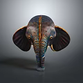 Vibrant Colorful Elephant Head Sculpture Featuring Detailed Tusks And Ears Design