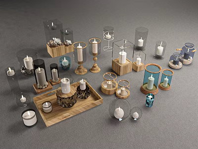Candle Lamps With Multiple Designs Glass Covers And Wooden Trays For Decorative Home Decor 3d model
