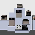 Multiple Kitchen Appliances Arranged On Blue Steps With Different Heights For 3d model