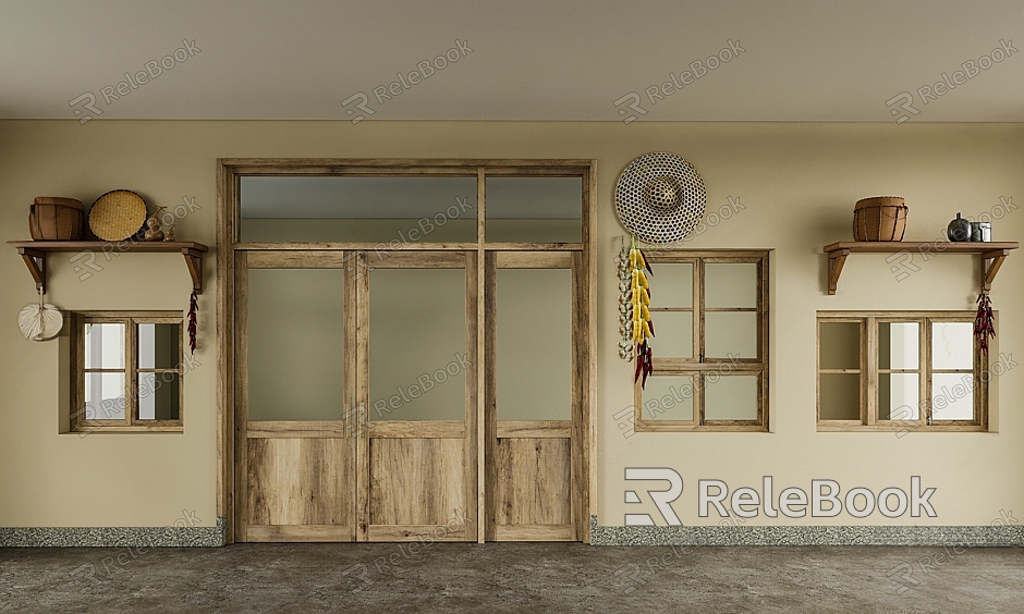 Chinese style double door old wooden door model