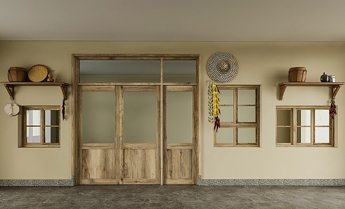 Chinese style double door old wooden door 3d model