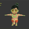 Cute Cartoon Character With Black Bun Hairstyle Golden Necklace Red Shorts And Outstretched Arms