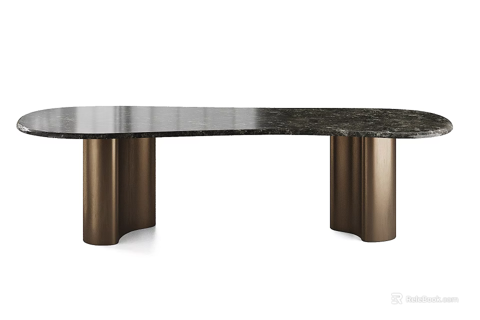 Modern Dining Table With Marble Top And Brass Cylindrical Legs 3d model 