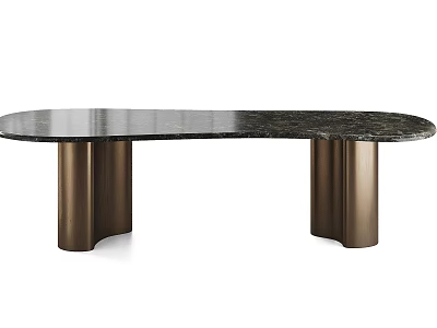 Modern Dining Table With Marble Top And Brass Cylindrical Legs 3d model