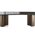 Modern Dining Table With Marble Top And Brass Cylindrical Legs