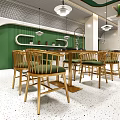 Traditional Craft Restaurant Interior With Green Seats Wooden Tables Marble Countertops And Bright Open Layout