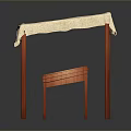 Modern Table Setup With Linen Tablecloth And Wooden Tray Holding Red Items