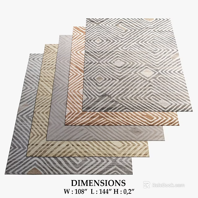 Square Rugs With Modern Geometric Diamond Patterns In Neutral Color Tones 3d model 