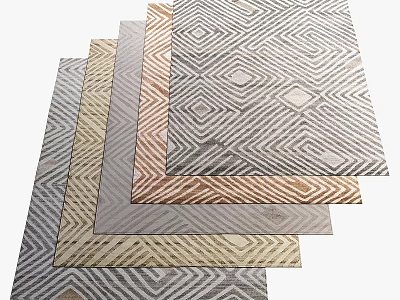 Square Rugs With Modern Geometric Diamond Patterns In Neutral Color Tones 3d model
