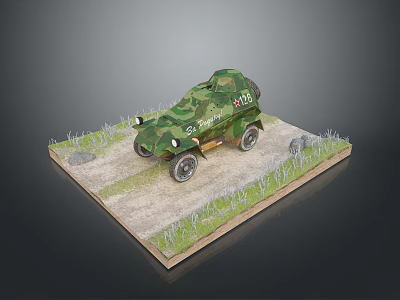 Green Camouflage Tank Model Display With Sand Terrain And Barbed Wire On Base 3d model