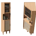 Modern Wooden Decorative Cabinet With Glass Doors Grid Panels And Display Shelves