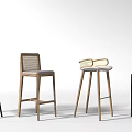 Modern Bar Stools With Rattan Backrest Wooden Legs And Colored Seats