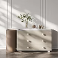 Modern Entryway Cabinet and Side Cabinet With Marble Top Round Knobs Green Plant and Decorative Items